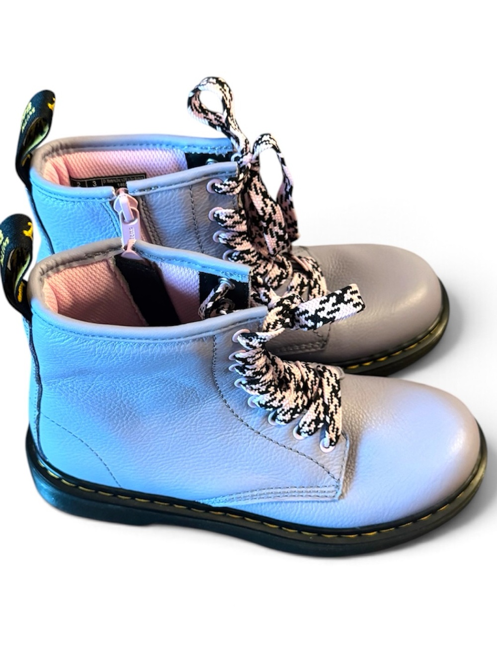 Dr. Martens Kids  1460 Virginia Leather Frosted Lavender Lace Up Boots Size 3